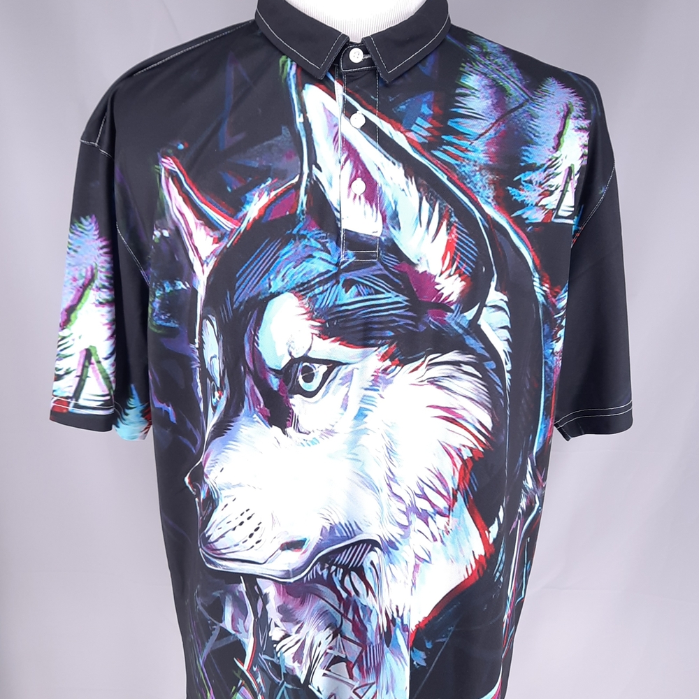 Husky Polo Golf Shirt Men's Size 2XL All Over Print Short Sleeve XXL